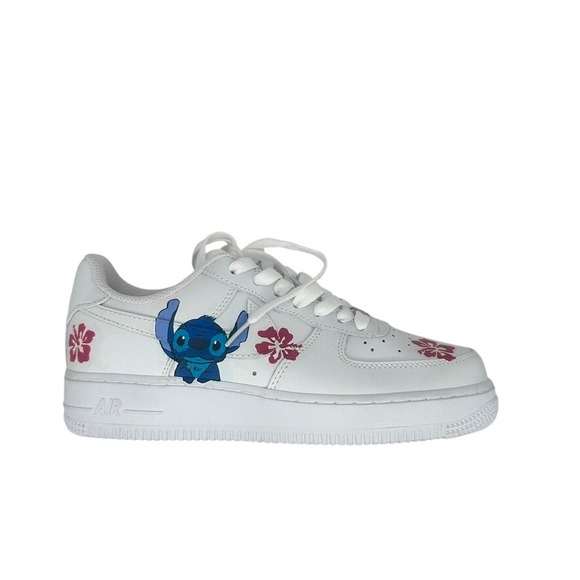 Custom Nike Air Force 1 White Stitch Hibiscus Sneakers Women's 8 - Picture 3 of 16